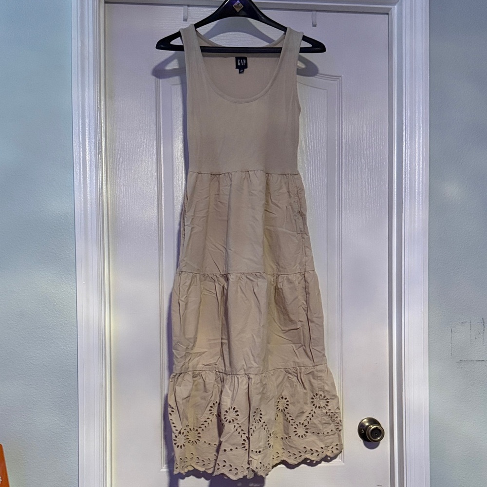 GAP Beige Eyelet Tiered Maxi Dress